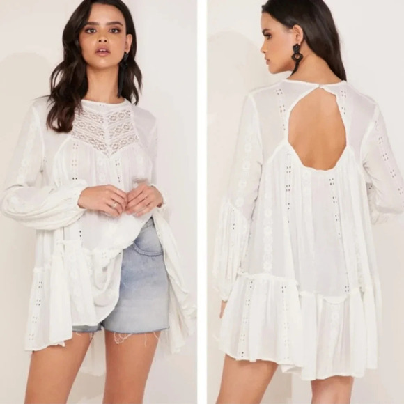 Free People Kiss Kiss Tunic in White size Small  Boho Lace Festival Country - Picture 1 of 11